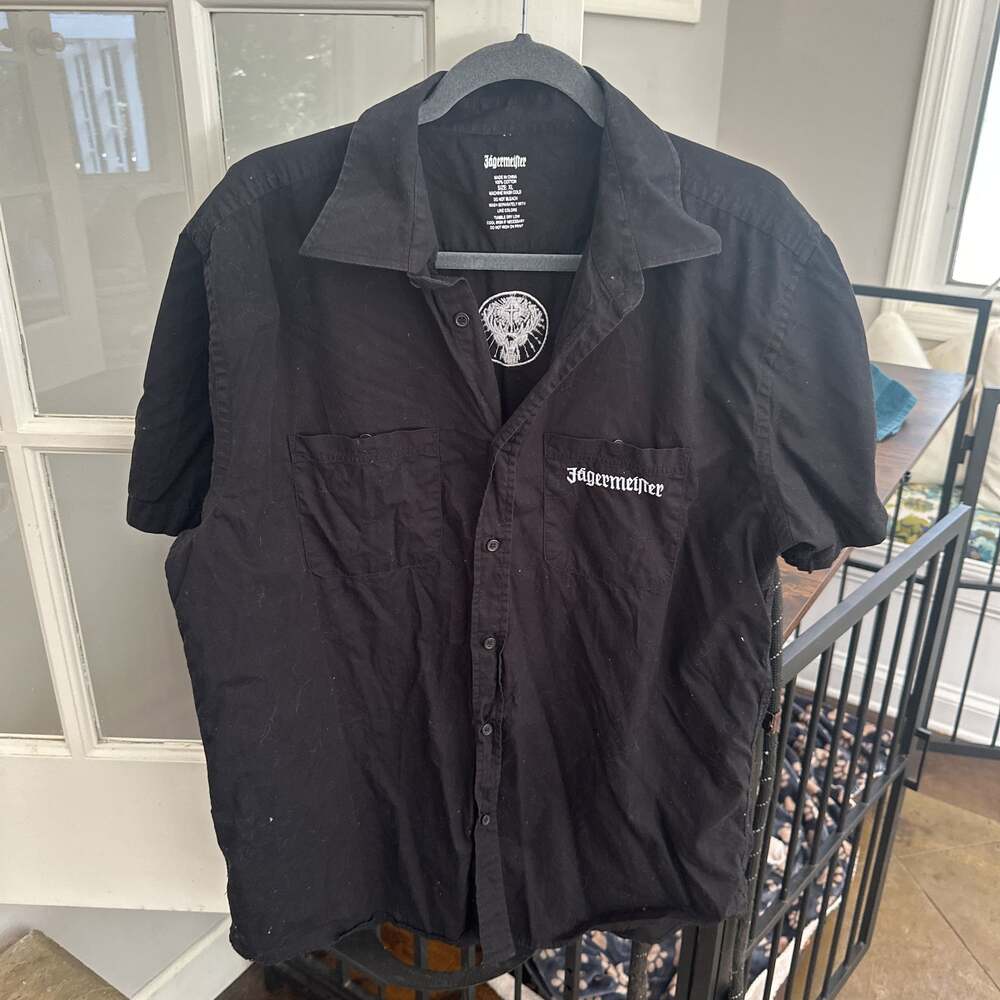 Jagermeister Men's Black Embroidered Button-Up Shirt
